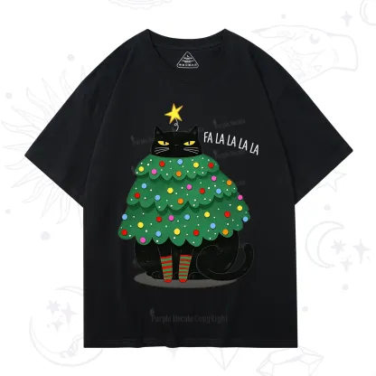 Purplehecate Chonky Black Cat Christmas Tree T-Shirt