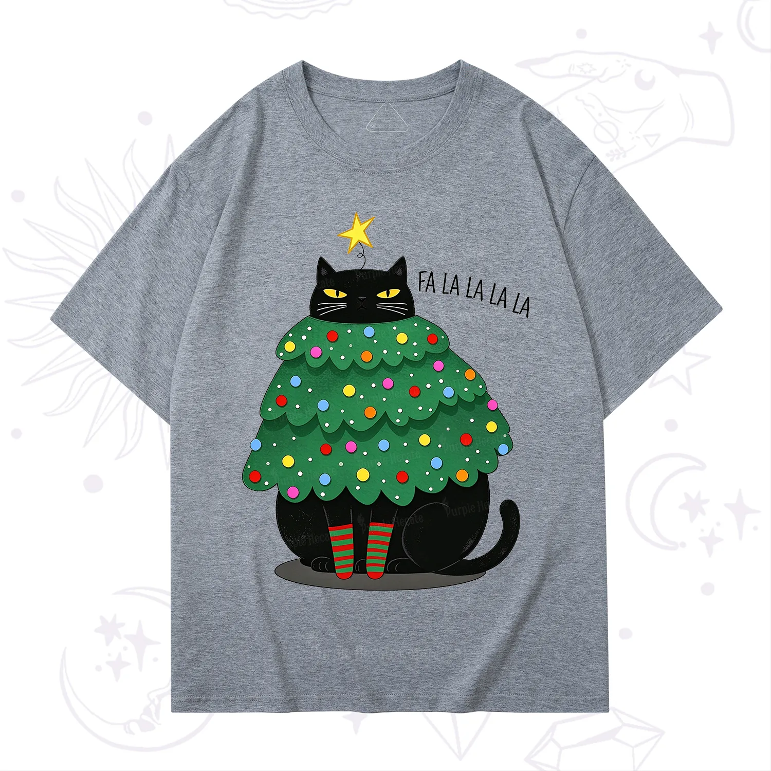 Purplehecate Chonky Black Cat Christmas Tree T-Shirt