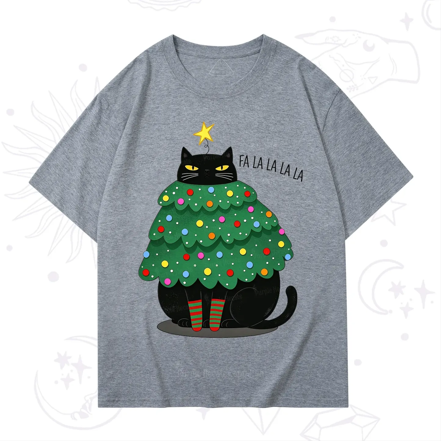Purplehecate Chonky Black Cat Christmas Tree T-Shirt