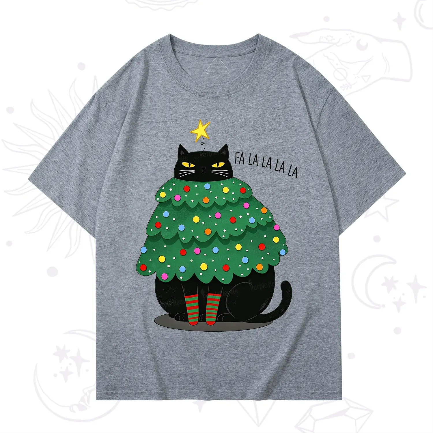 Purplehecate Chonky Black Cat Christmas Tree T-Shirt