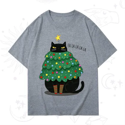 Purplehecate Chonky Black Cat Christmas Tree T-Shirt