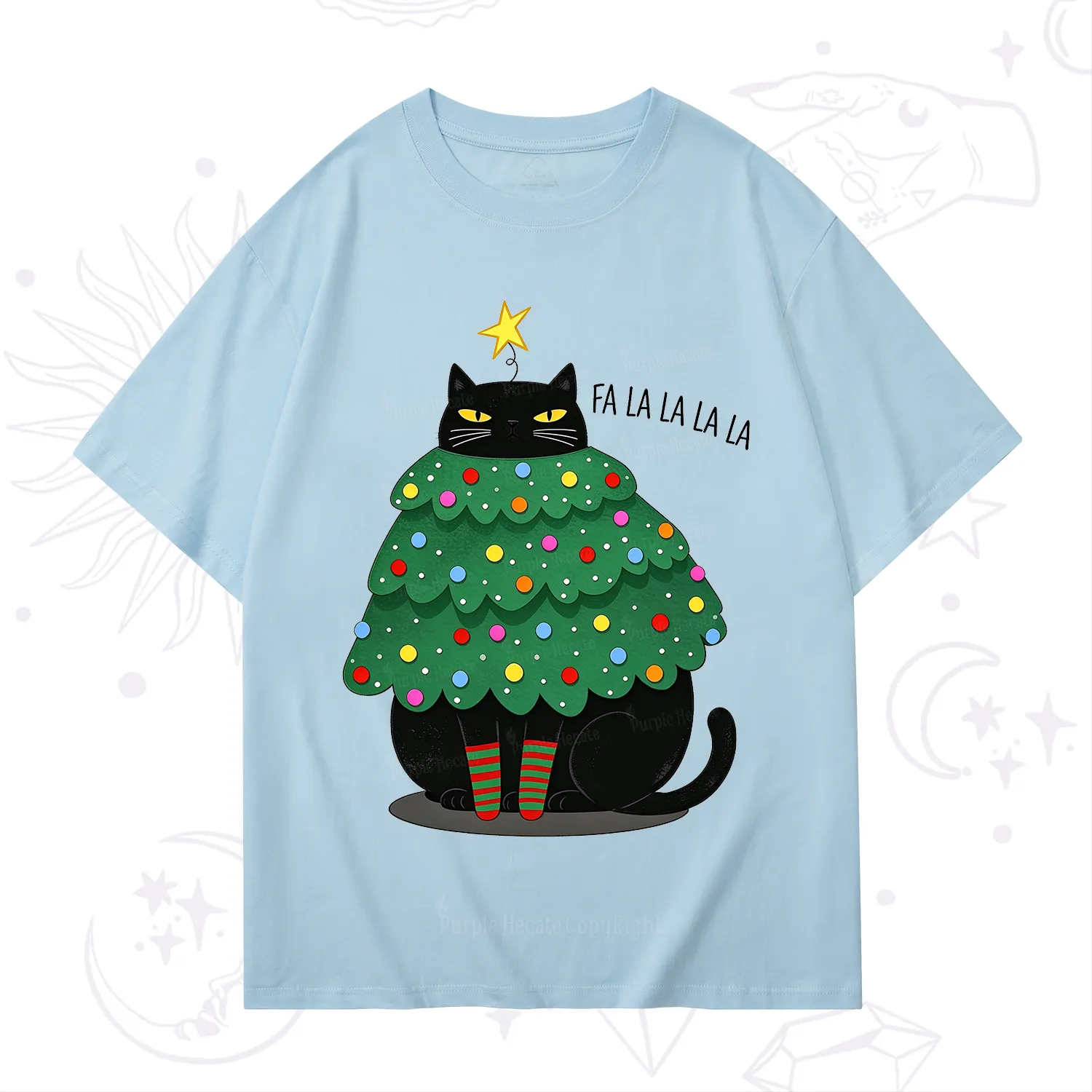 Purplehecate Chonky Black Cat Christmas Tree T-Shirt
