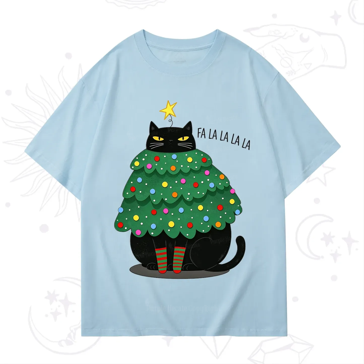 Purplehecate Chonky Black Cat Christmas Tree T-Shirt