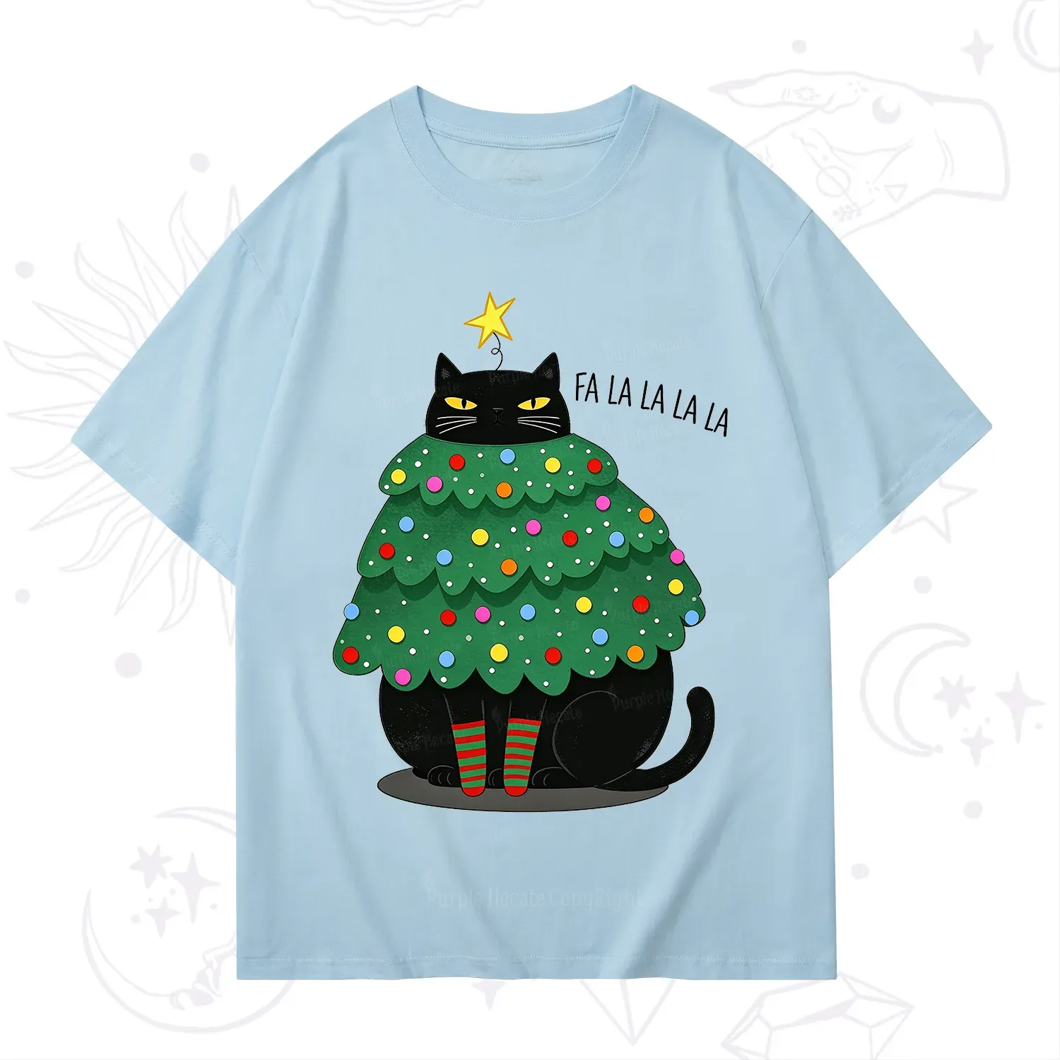 Purplehecate Chonky Black Cat Christmas Tree T-Shirt