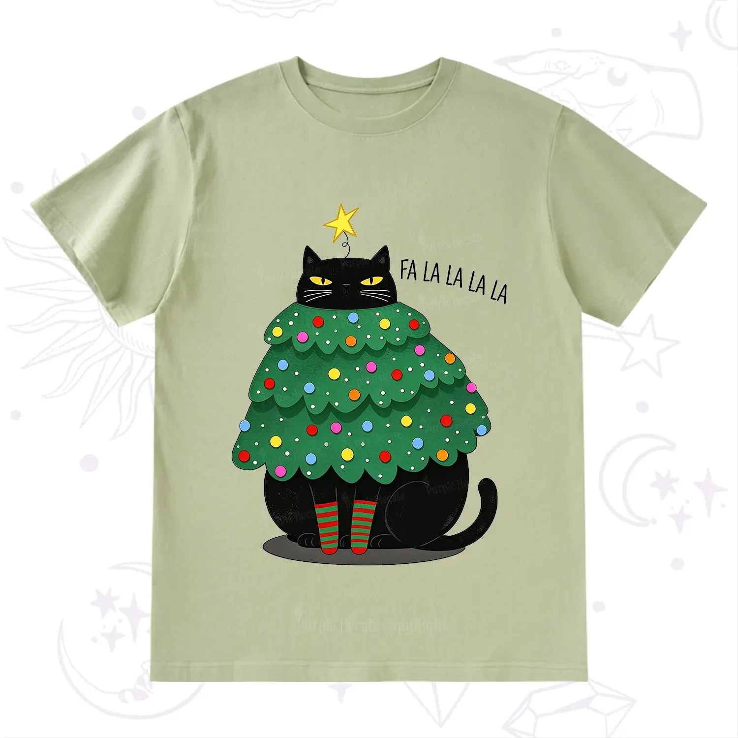 Purplehecate Chonky Black Cat Christmas Tree T-Shirt
