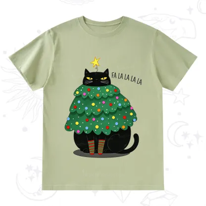 Purplehecate Chonky Black Cat Christmas Tree T-Shirt