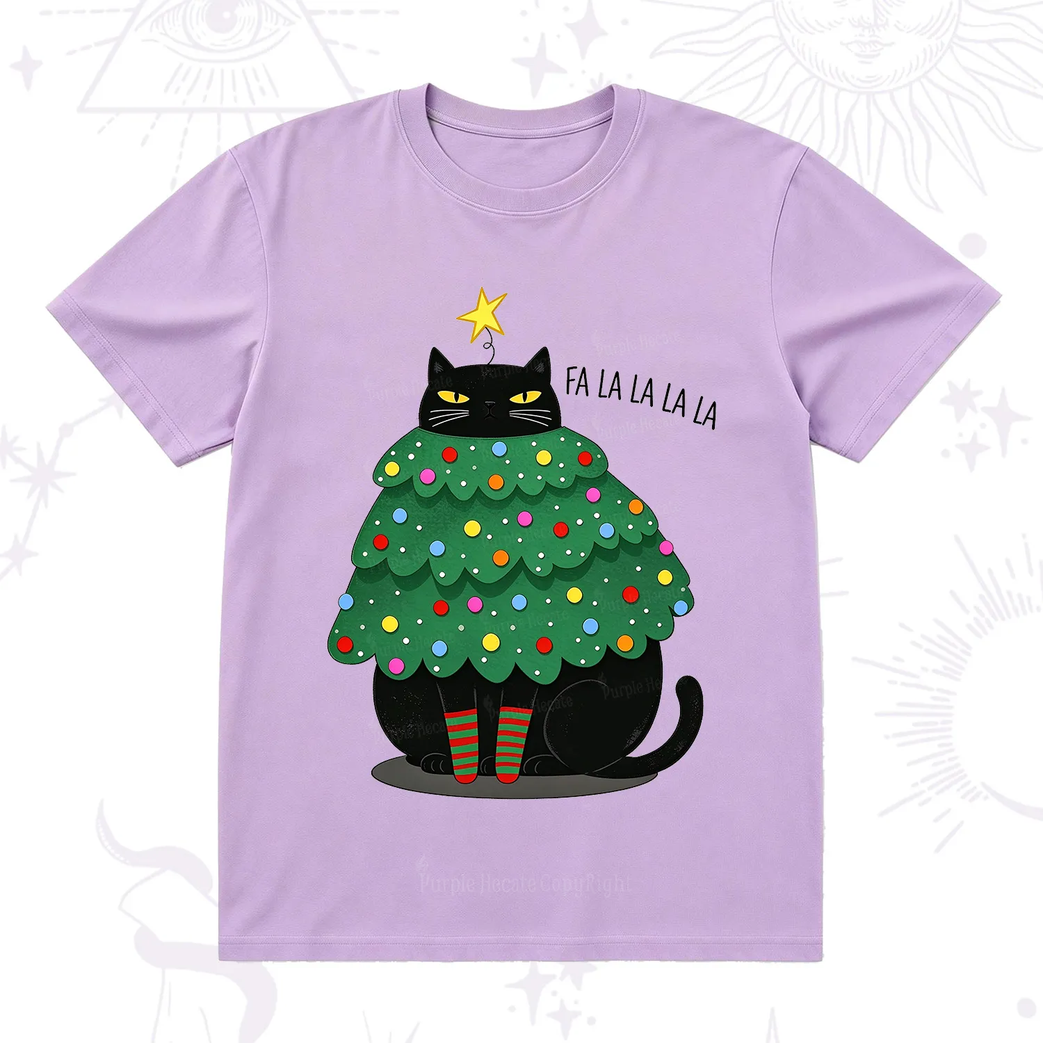 Purplehecate Chonky Black Cat Christmas Tree T-Shirt