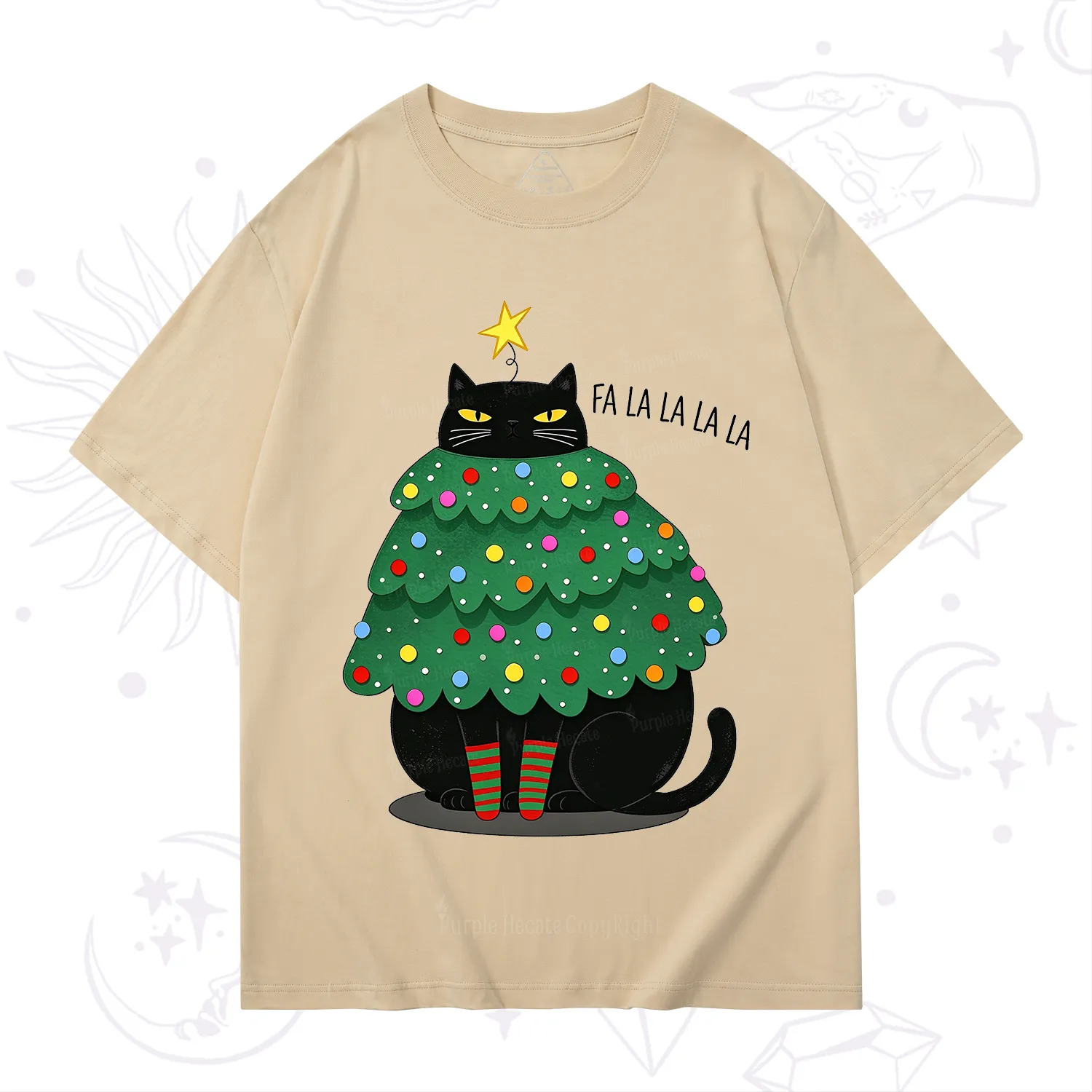 Purplehecate Chonky Black Cat Christmas Tree T-Shirt