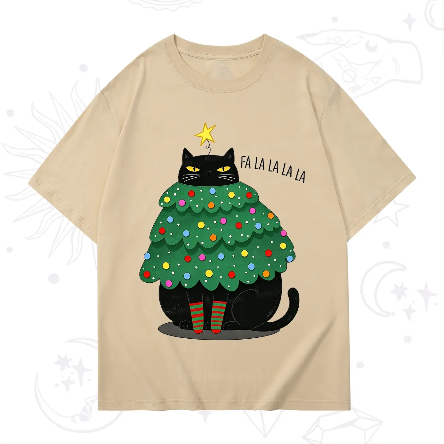 Purplehecate Chonky Black Cat Christmas Tree T-Shirt