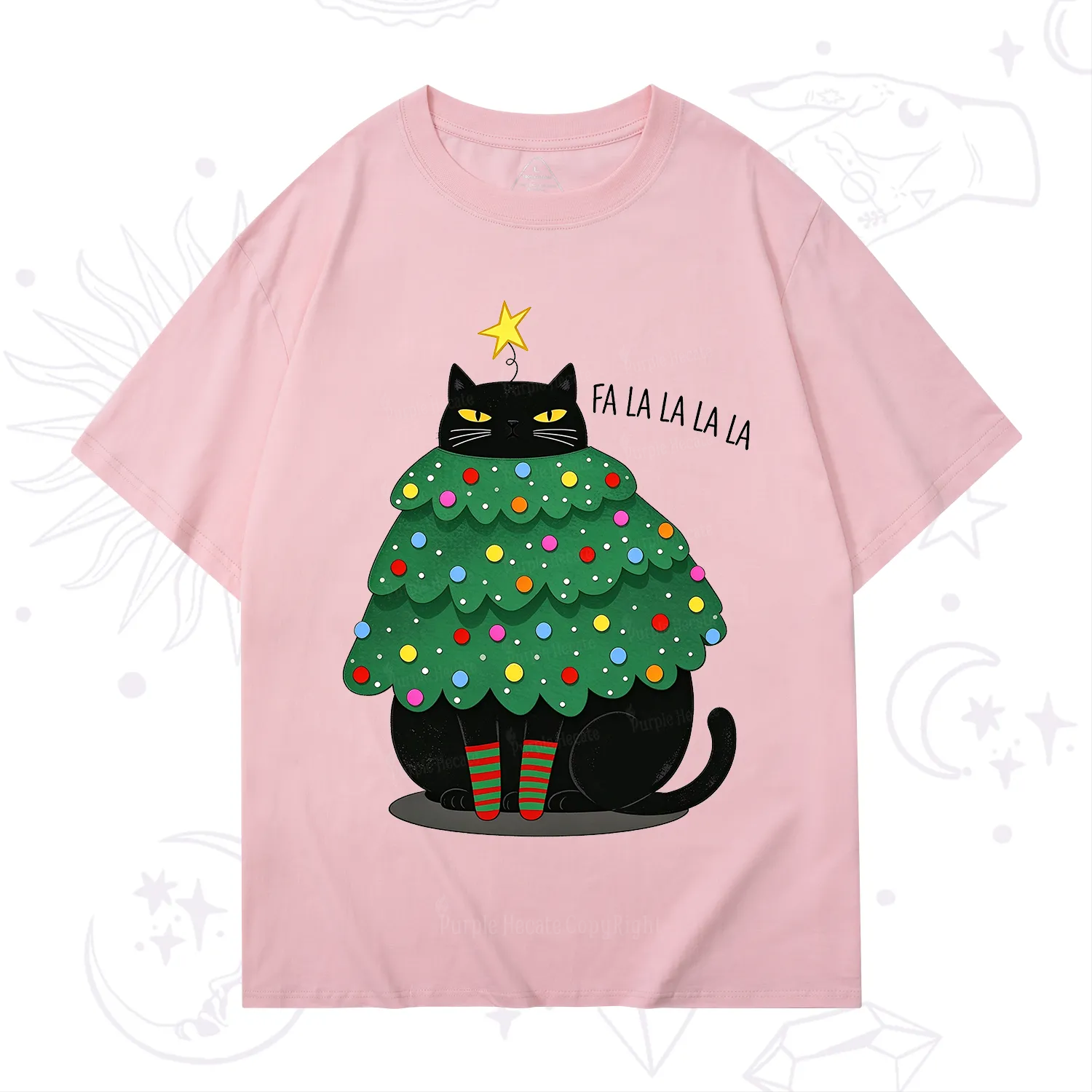 Purplehecate Chonky Black Cat Christmas Tree T-Shirt