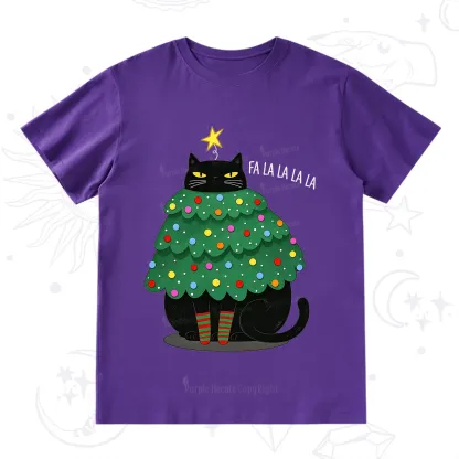 Purplehecate Chonky Black Cat Christmas Tree T-Shirt