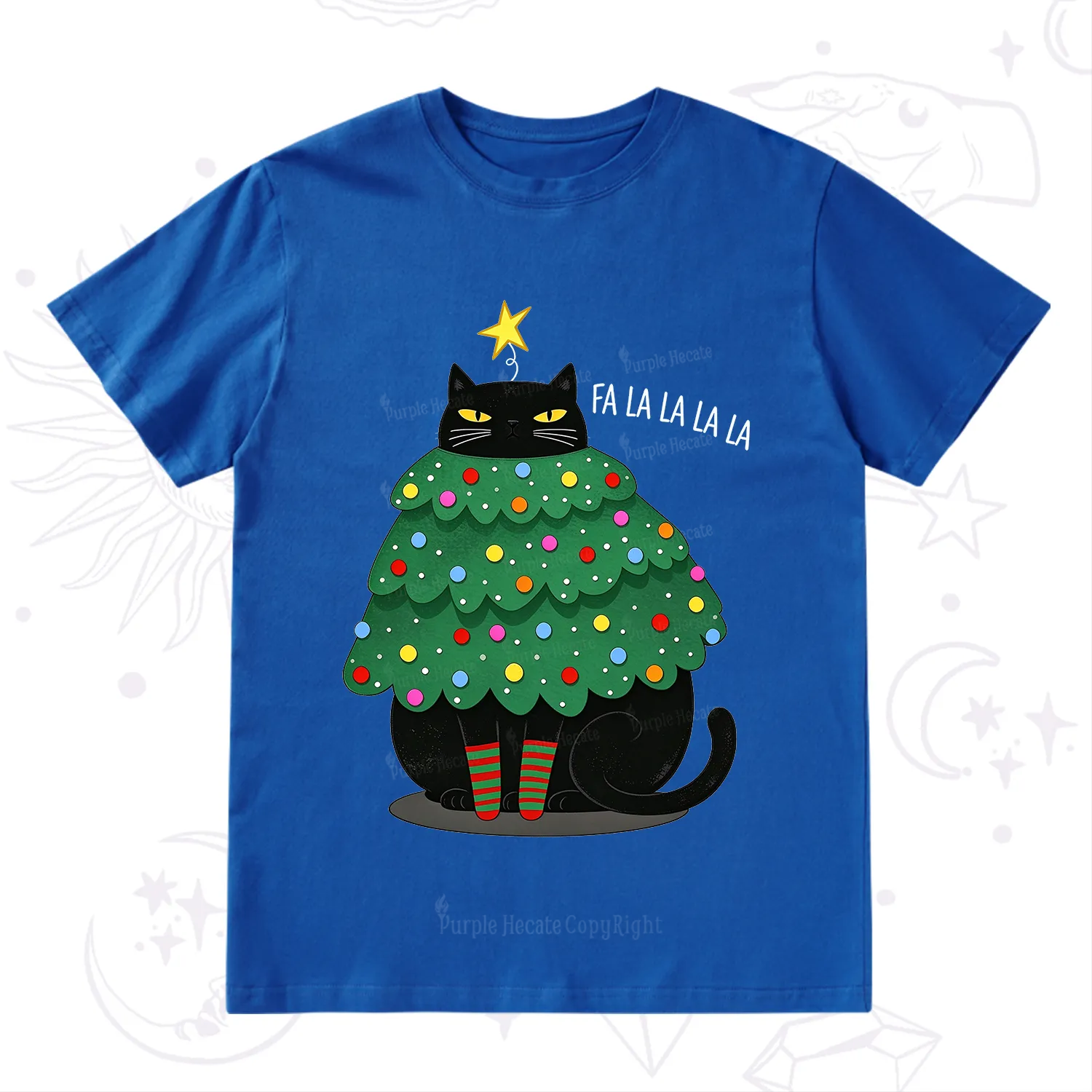 Purplehecate Chonky Black Cat Christmas Tree T-Shirt