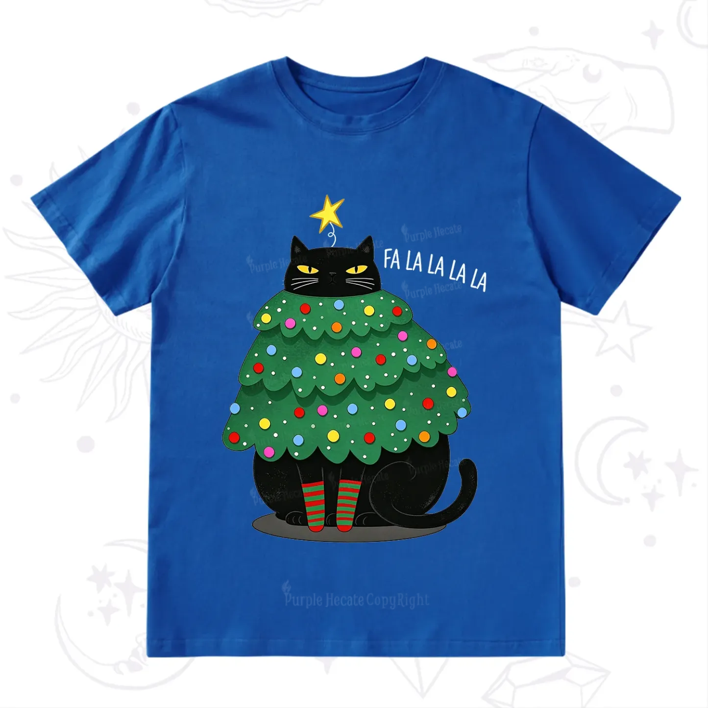 Purplehecate Chonky Black Cat Christmas Tree T-Shirt