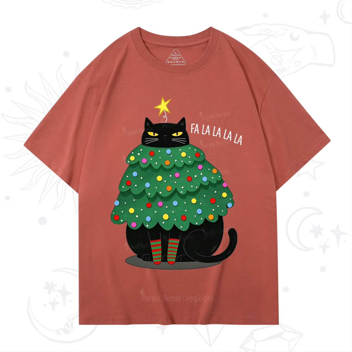 Purplehecate Chonky Black Cat Christmas Tree T-Shirt