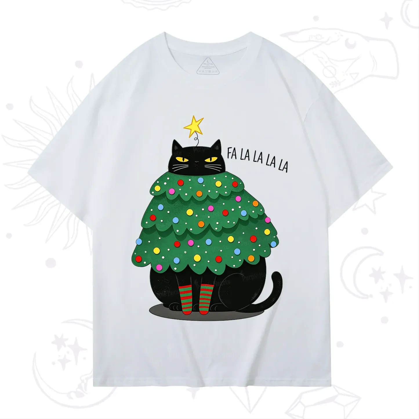 Purplehecate Chonky Black Cat Christmas Tree T-Shirt