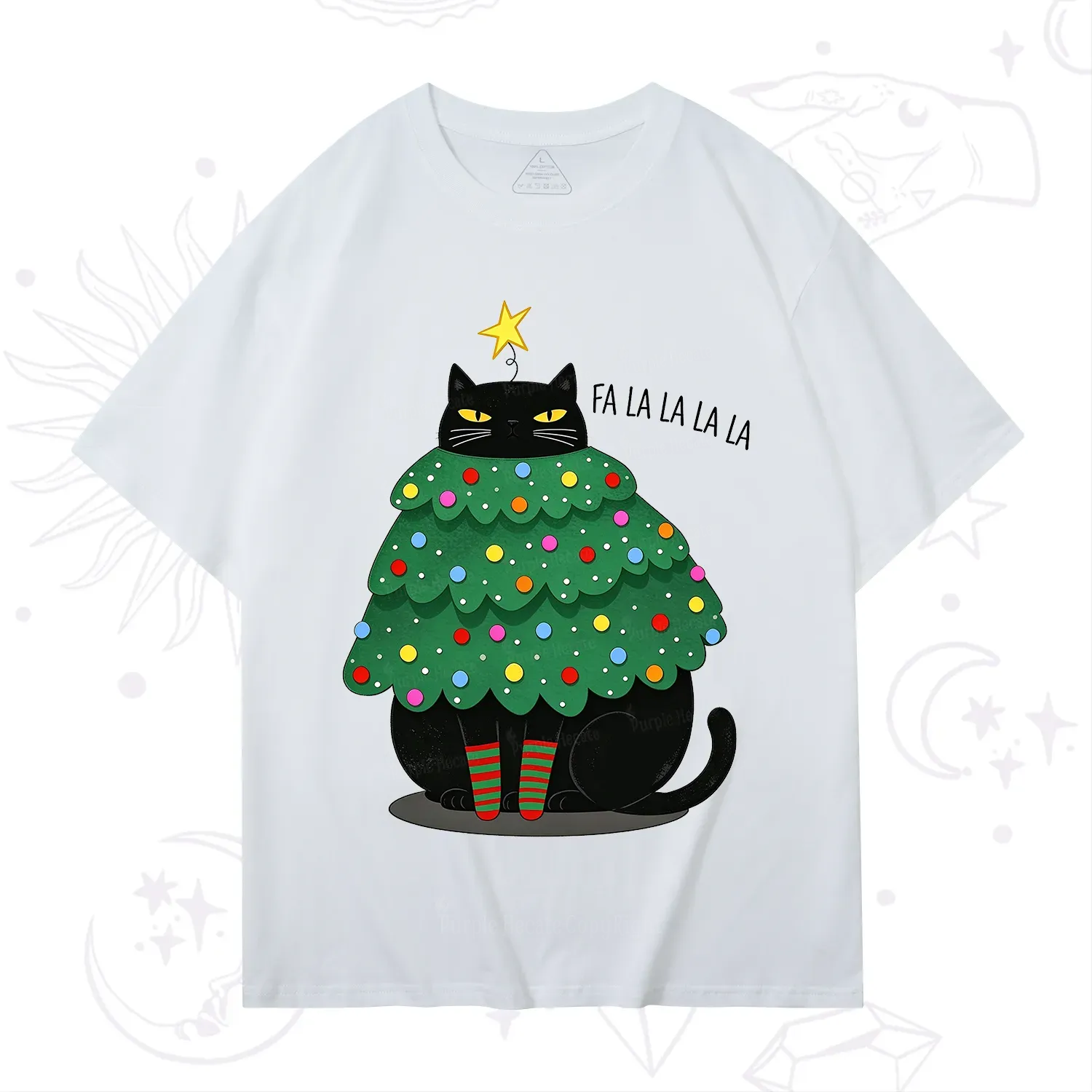 Purplehecate Chonky Black Cat Christmas Tree T-Shirt
