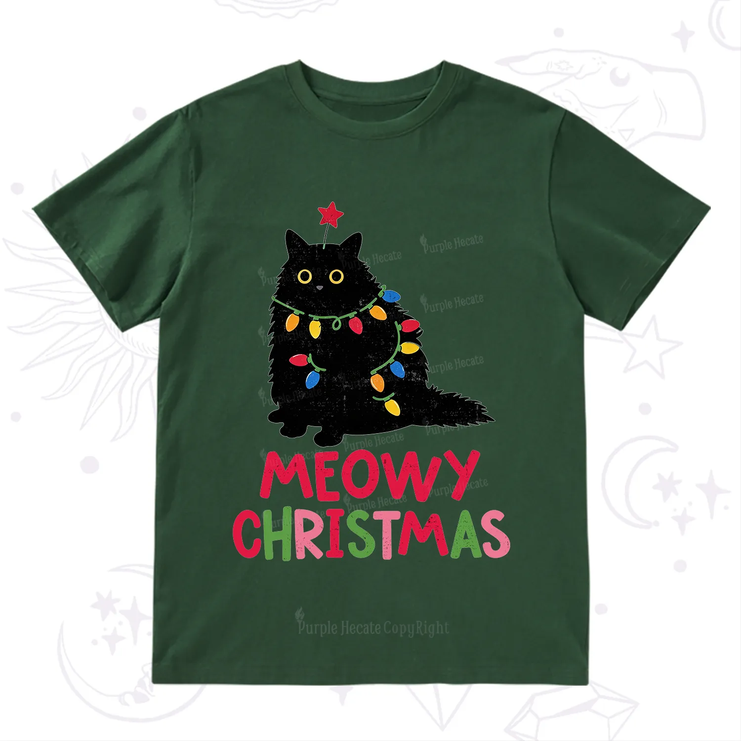 Purplehecate Meowy Christmas Black Cat T-Shirt