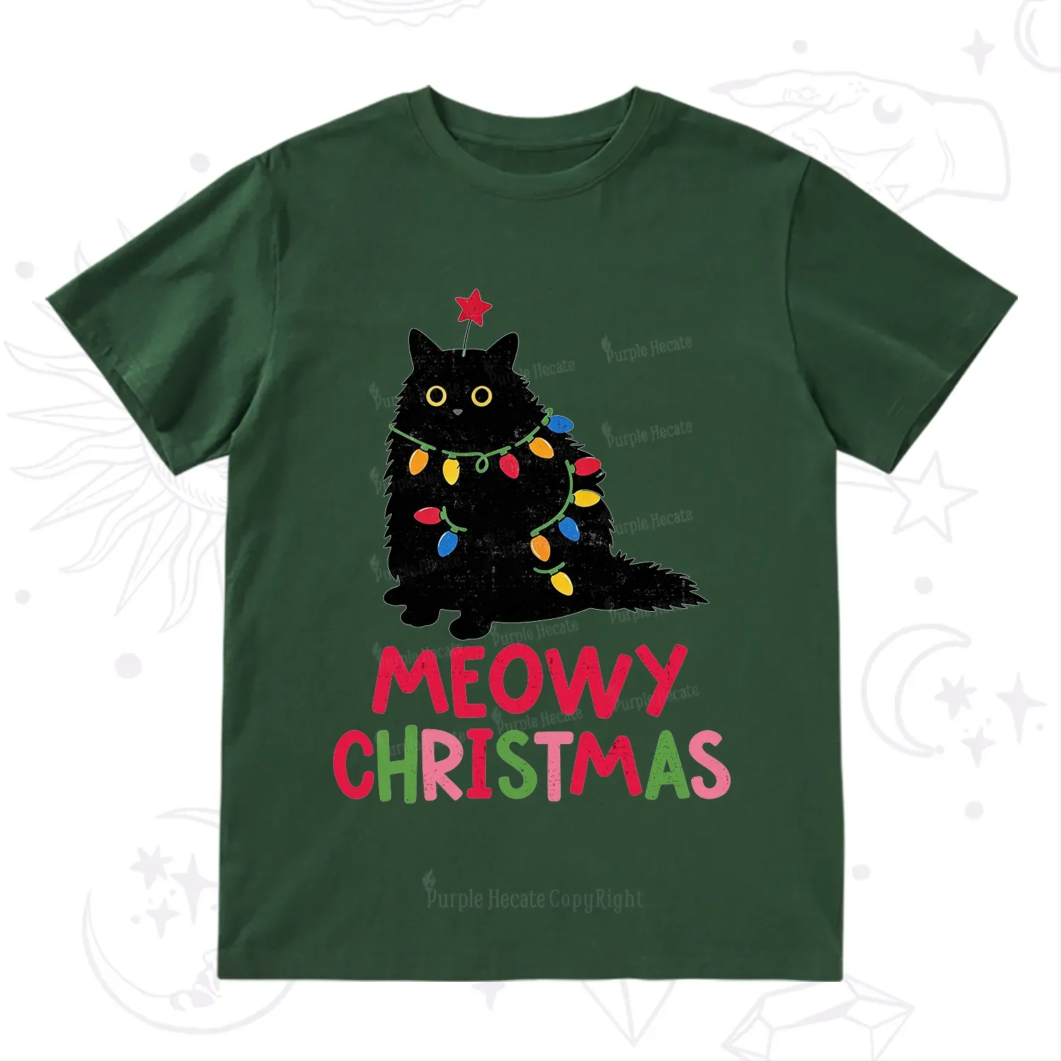 Purplehecate Meowy Christmas Black Cat T-Shirt