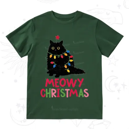 Purplehecate Meowy Christmas Black Cat T-Shirt