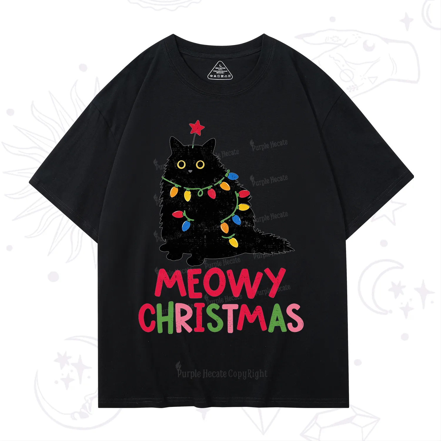Purplehecate Meowy Christmas Black Cat T-Shirt