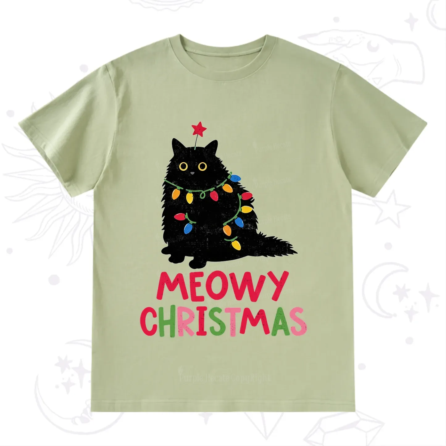 Purplehecate Meowy Christmas Black Cat T-Shirt