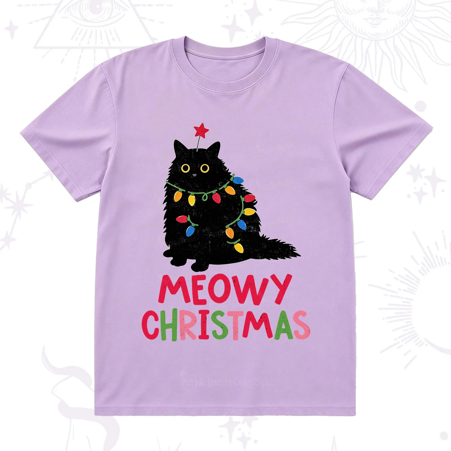 Purplehecate Meowy Christmas Black Cat T-Shirt