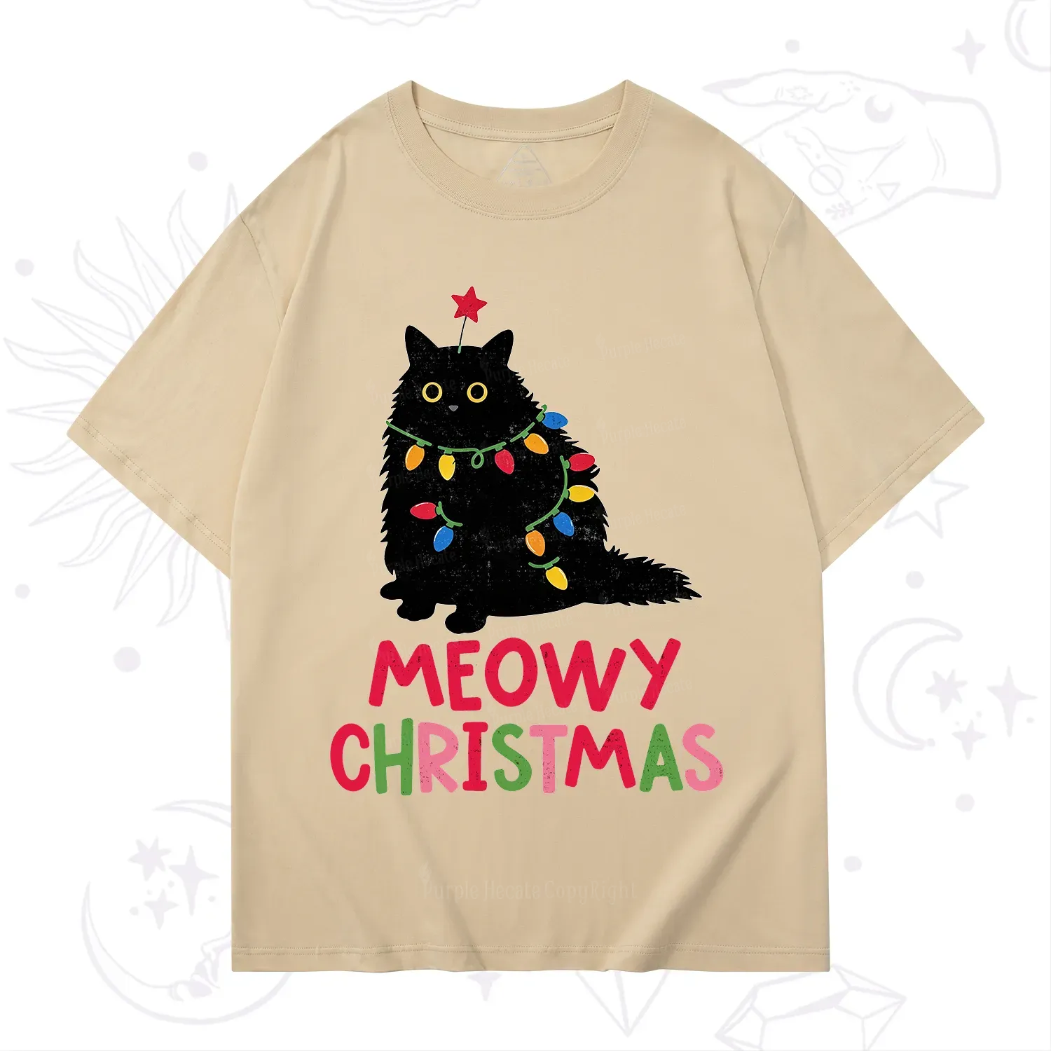 Purplehecate Meowy Christmas Black Cat T-Shirt