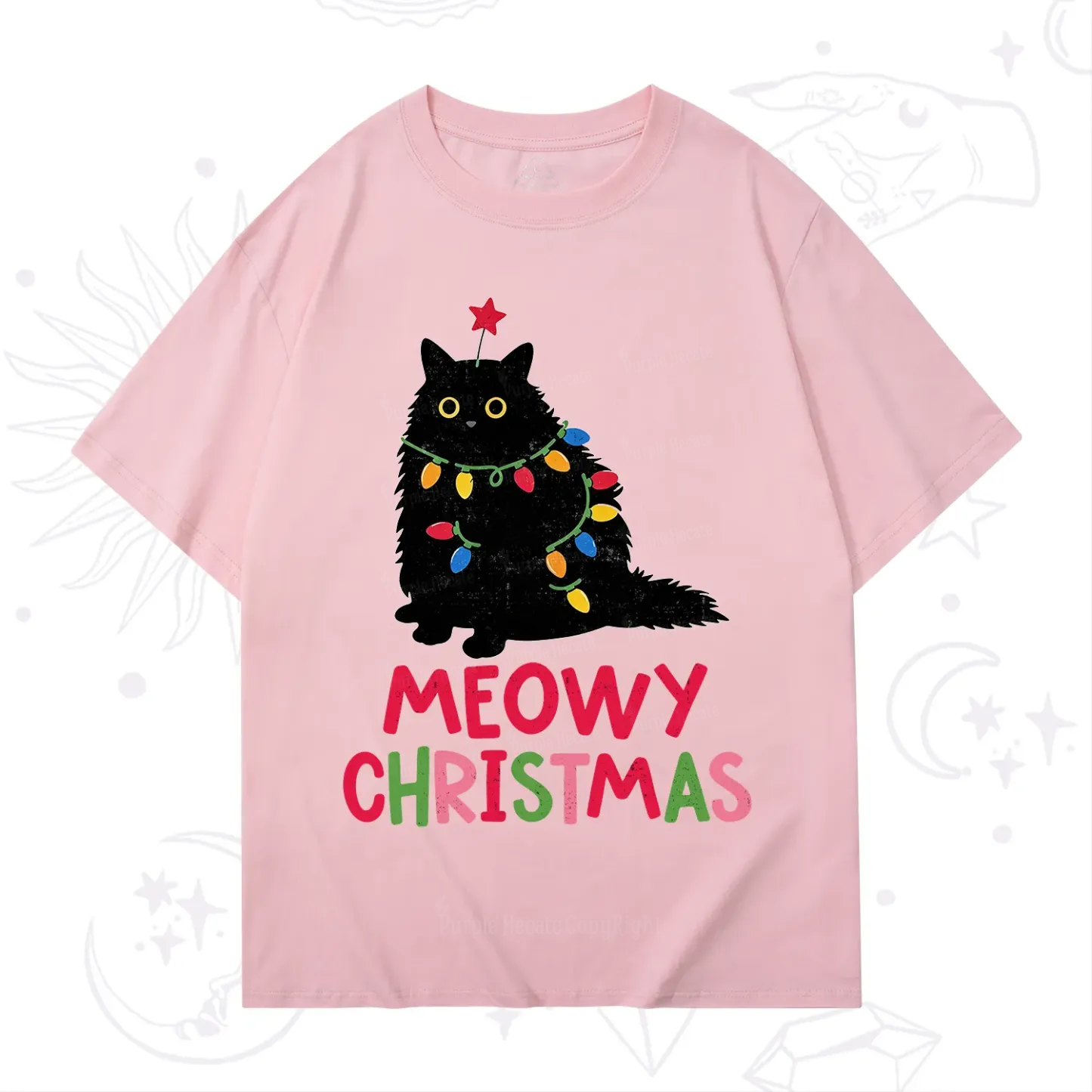 Purplehecate Meowy Christmas Black Cat T-Shirt