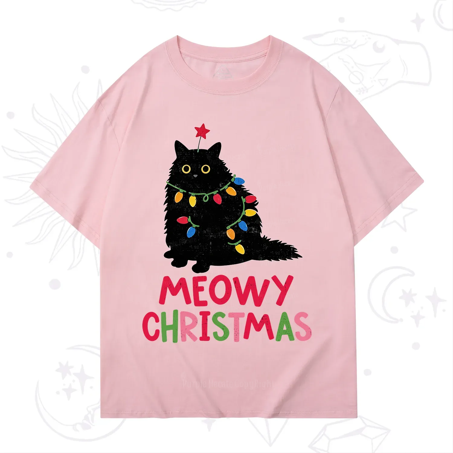 Purplehecate Meowy Christmas Black Cat T-Shirt