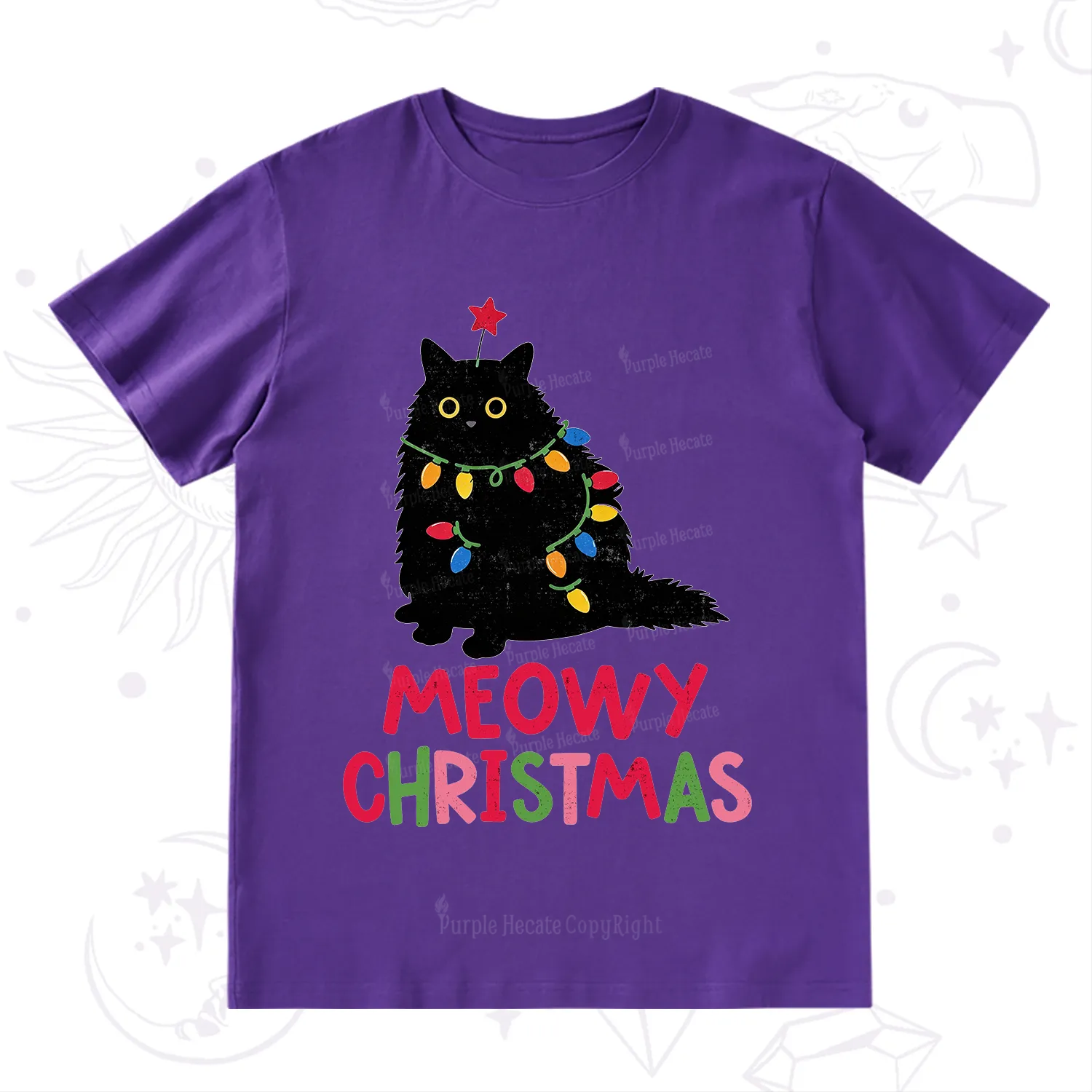 Purplehecate Meowy Christmas Black Cat T-Shirt