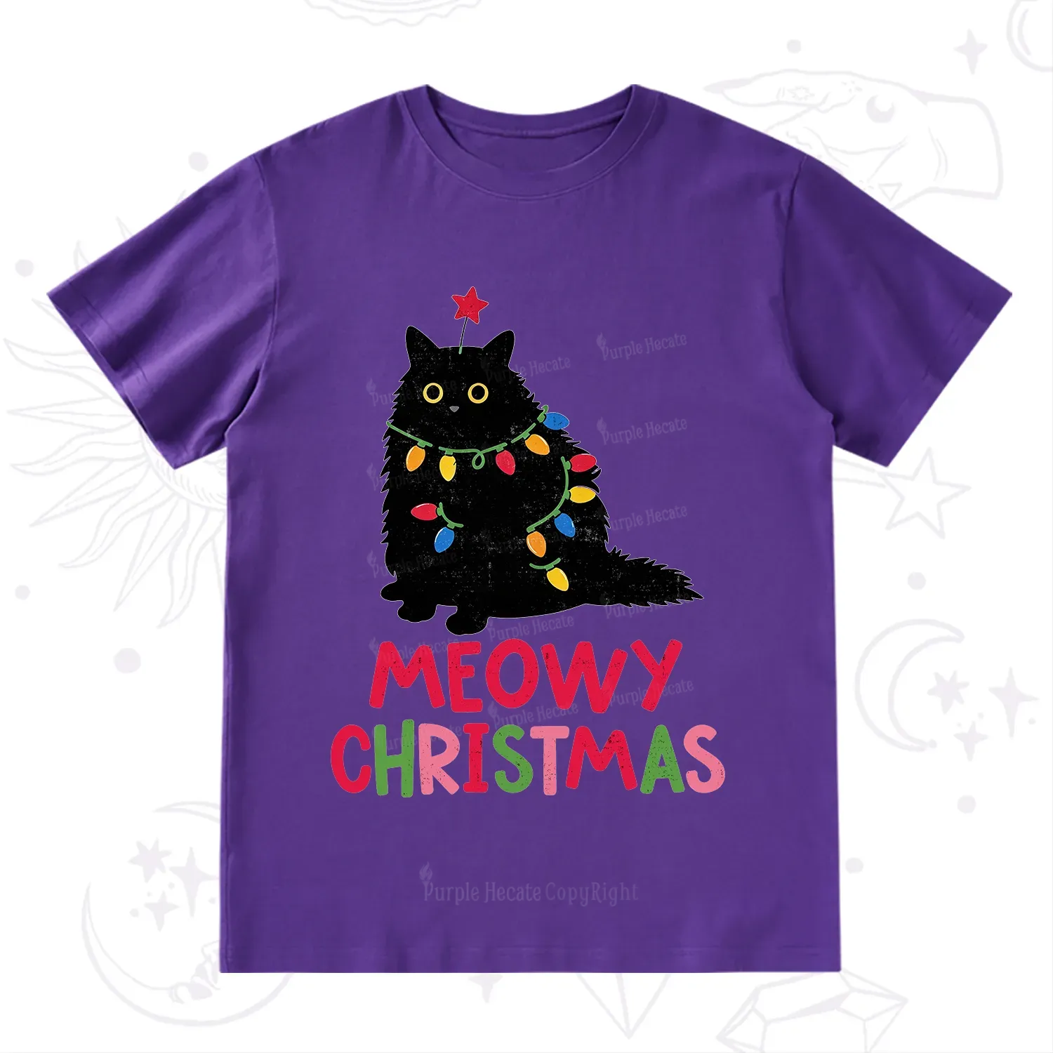 Purplehecate Meowy Christmas Black Cat T-Shirt