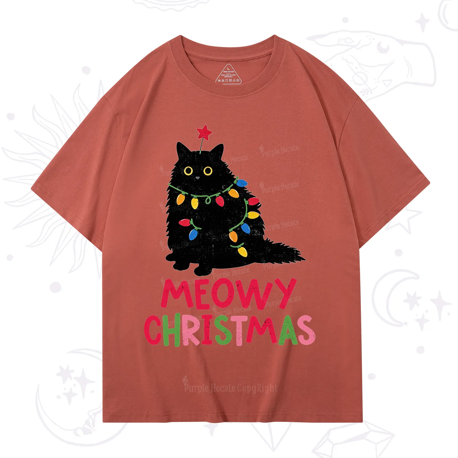 Purplehecate Meowy Christmas Black Cat T-Shirt