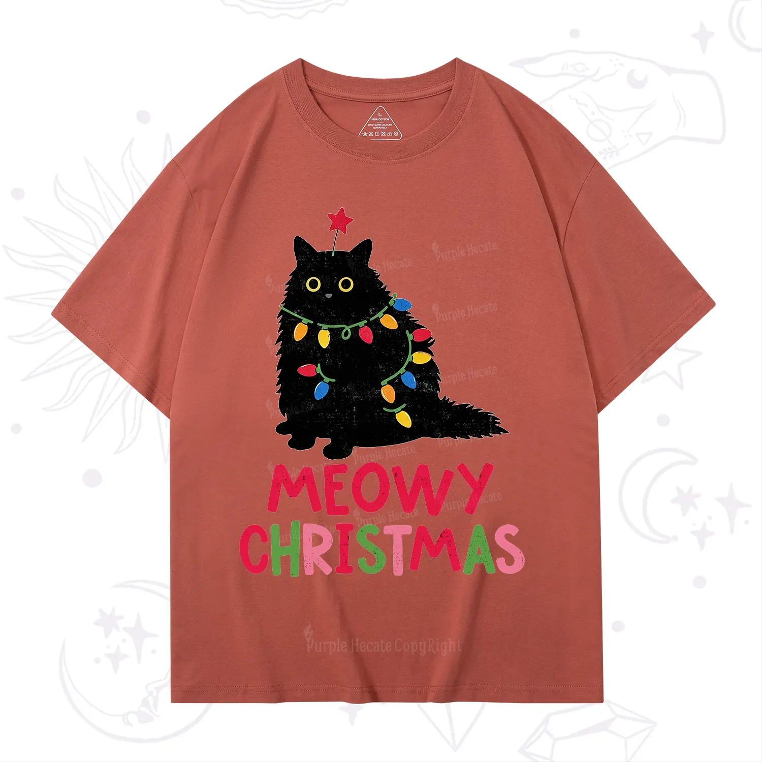 Purplehecate Meowy Christmas Black Cat T-Shirt