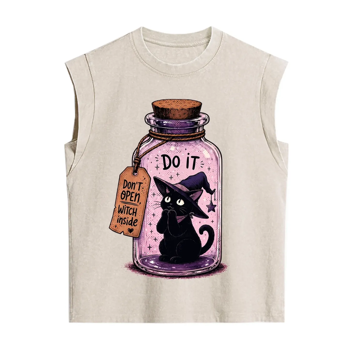 Purplehecate Witchy Cat in a Bottle Vintage Washed Tank