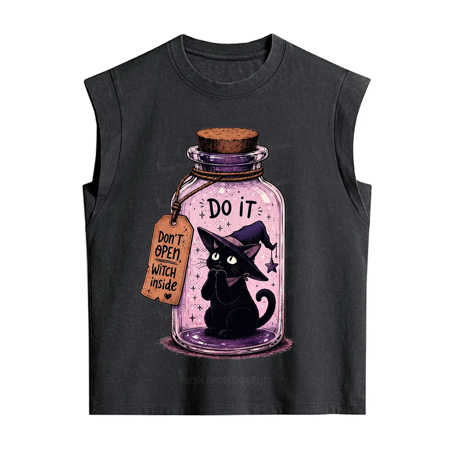 Purplehecate Witchy Cat in a Bottle Vintage Washed Tank