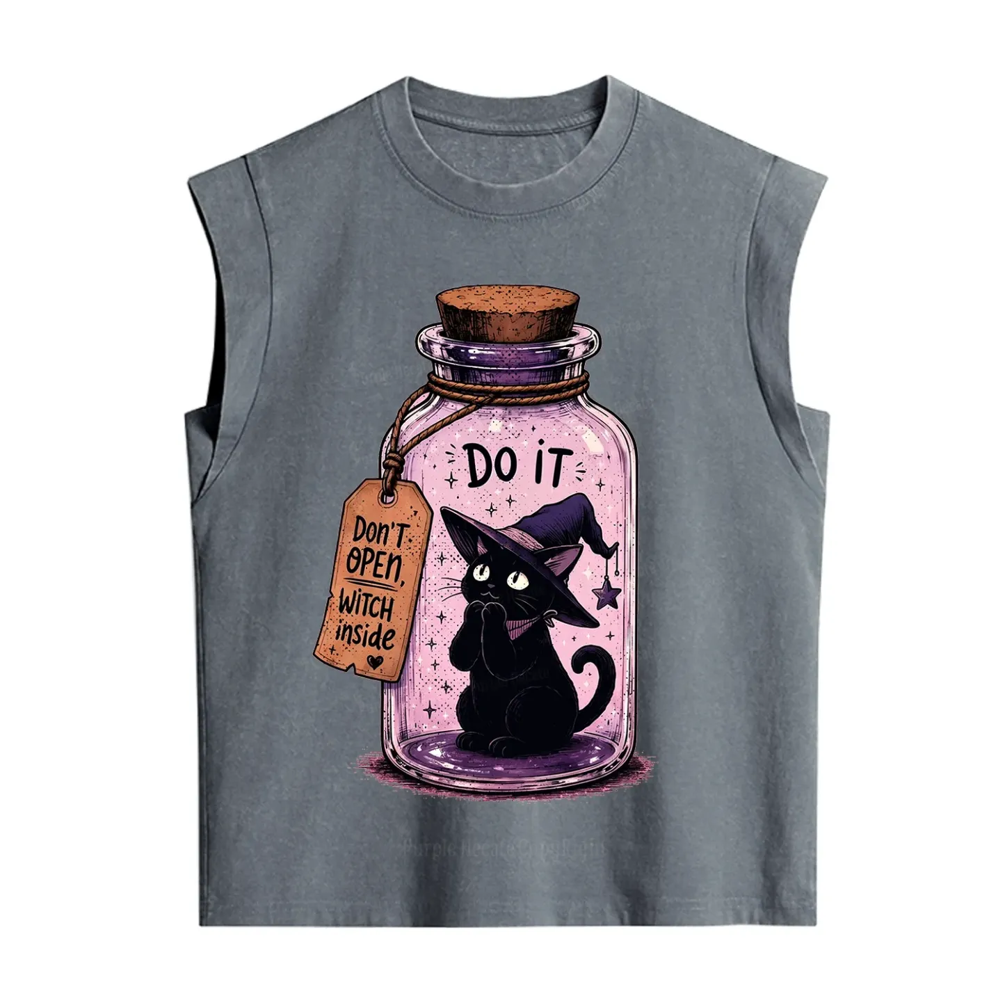 Purplehecate Witchy Cat in a Bottle Vintage Washed Tank