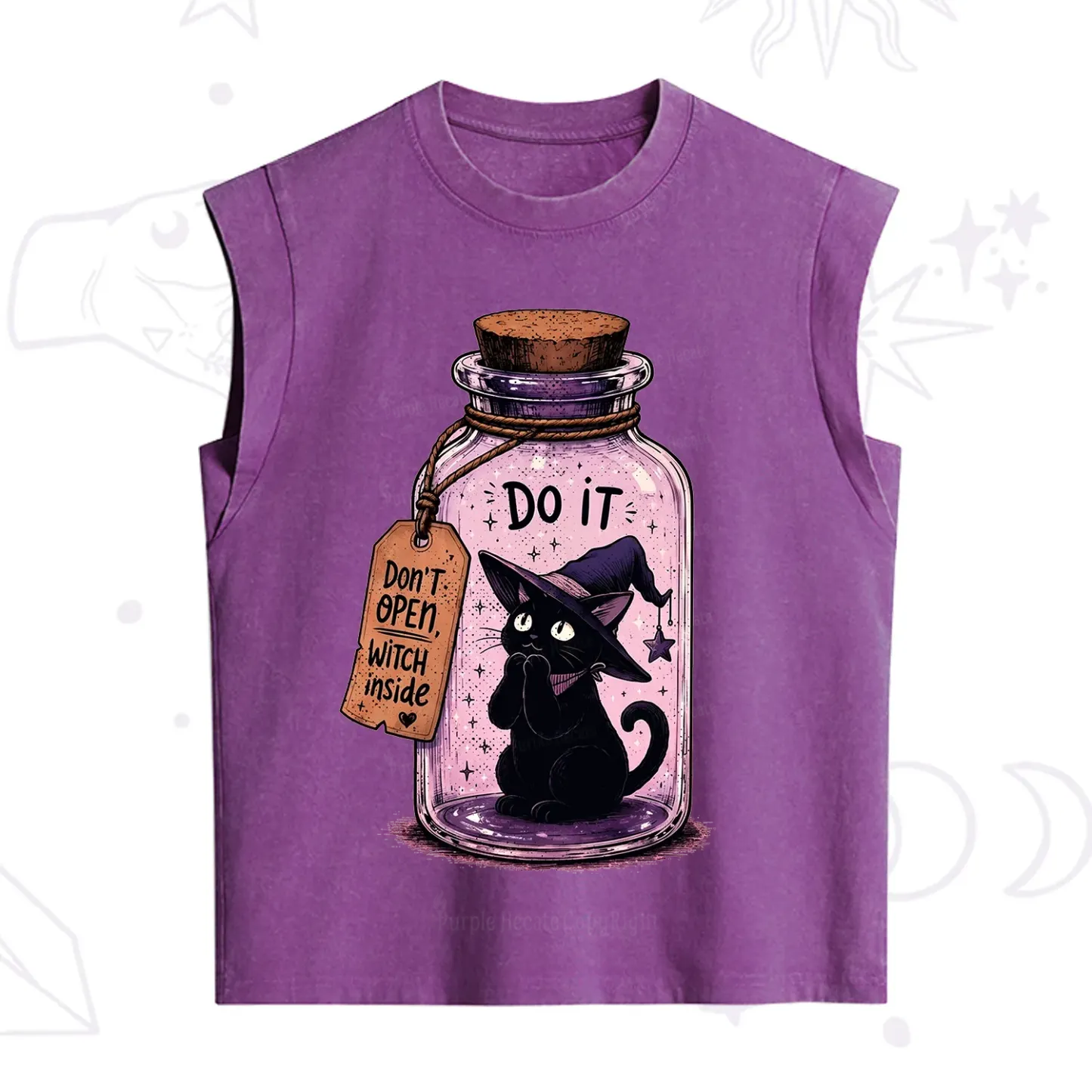 Purplehecate Witchy Cat in a Bottle Vintage Washed Tank