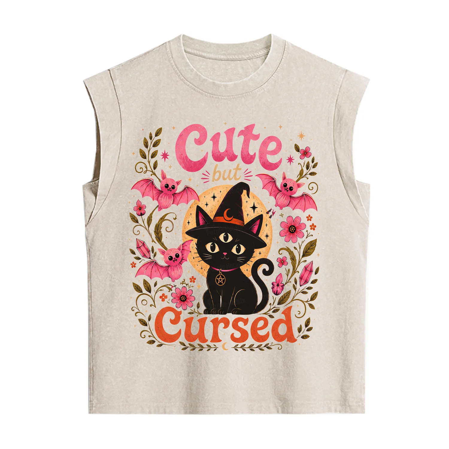 Purplehecate Cute but Cursed Black Cat Vintage Washed Tank