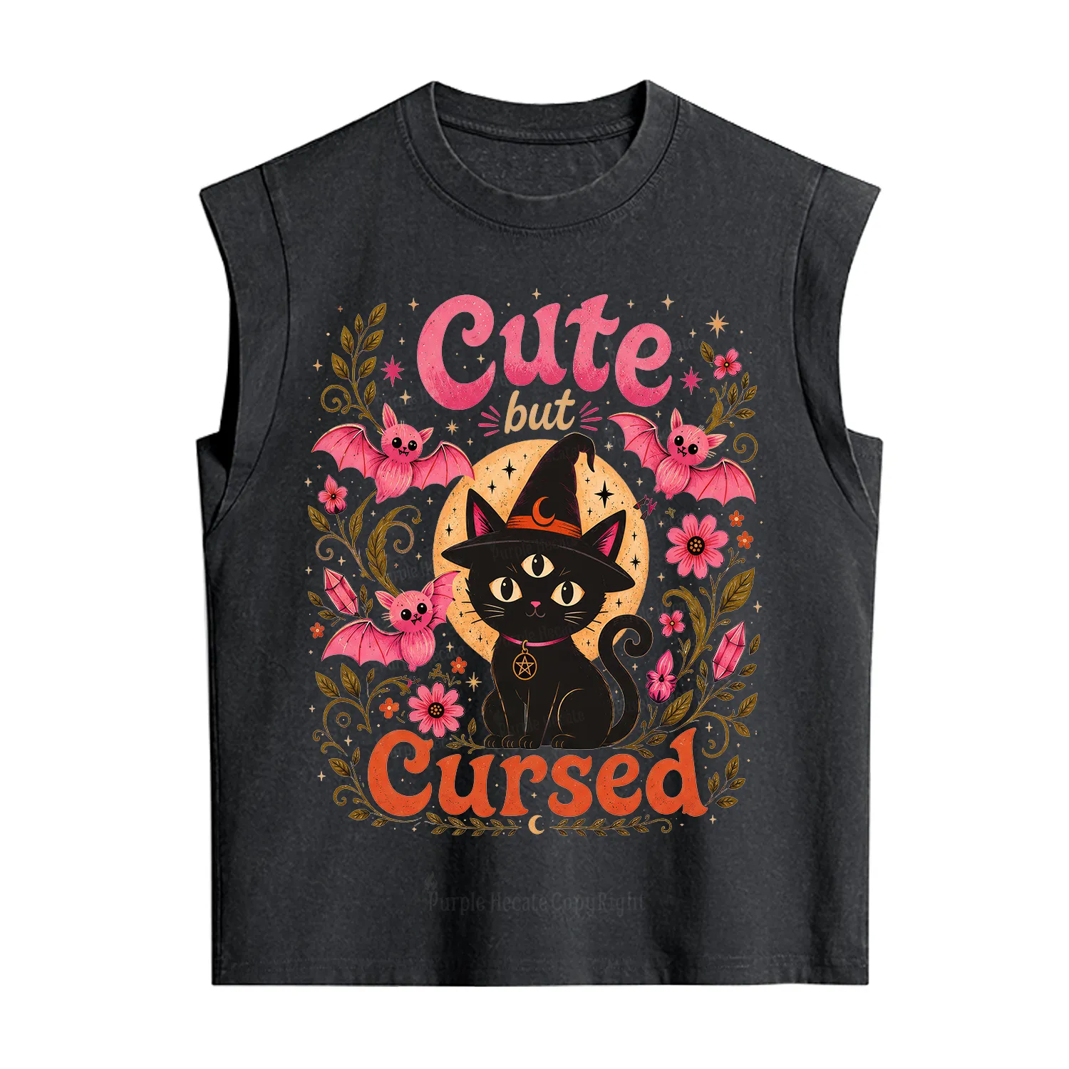 Purplehecate Cute but Cursed Black Cat Vintage Washed Tank