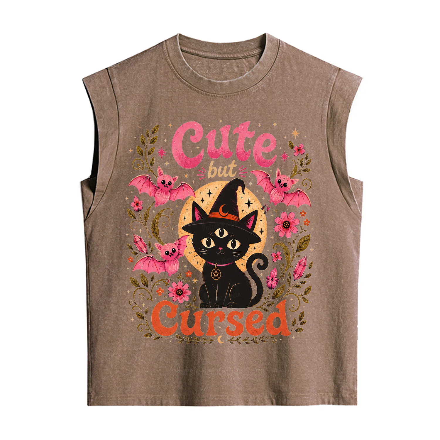 Purplehecate Cute but Cursed Black Cat Vintage Washed Tank