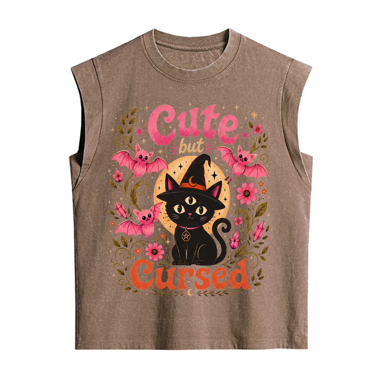 Purplehecate Cute but Cursed Black Cat Vintage Washed Tank