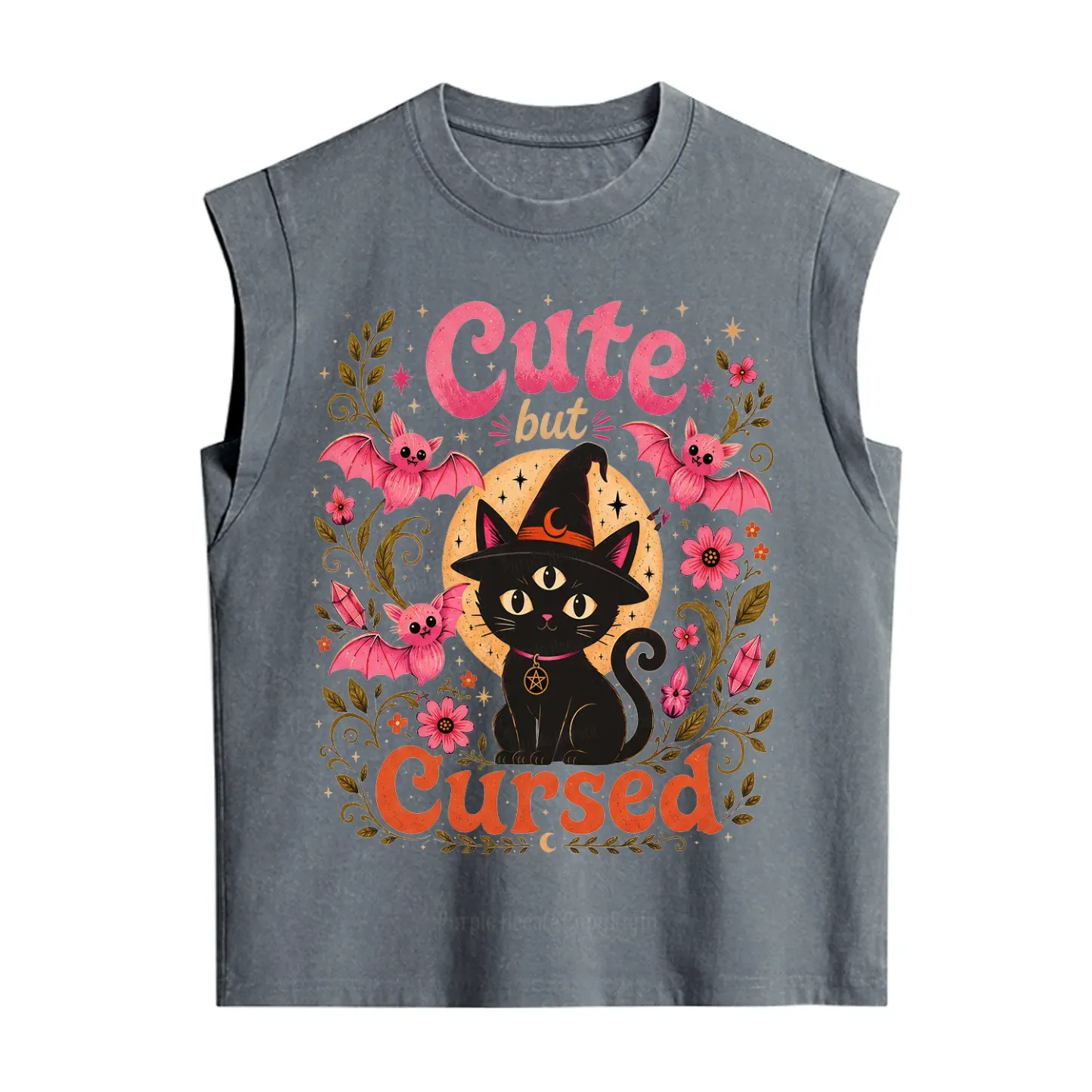 Purplehecate Cute but Cursed Black Cat Vintage Washed Tank