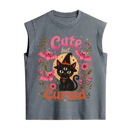 Purplehecate Cute but Cursed Black Cat Vintage Washed Tank