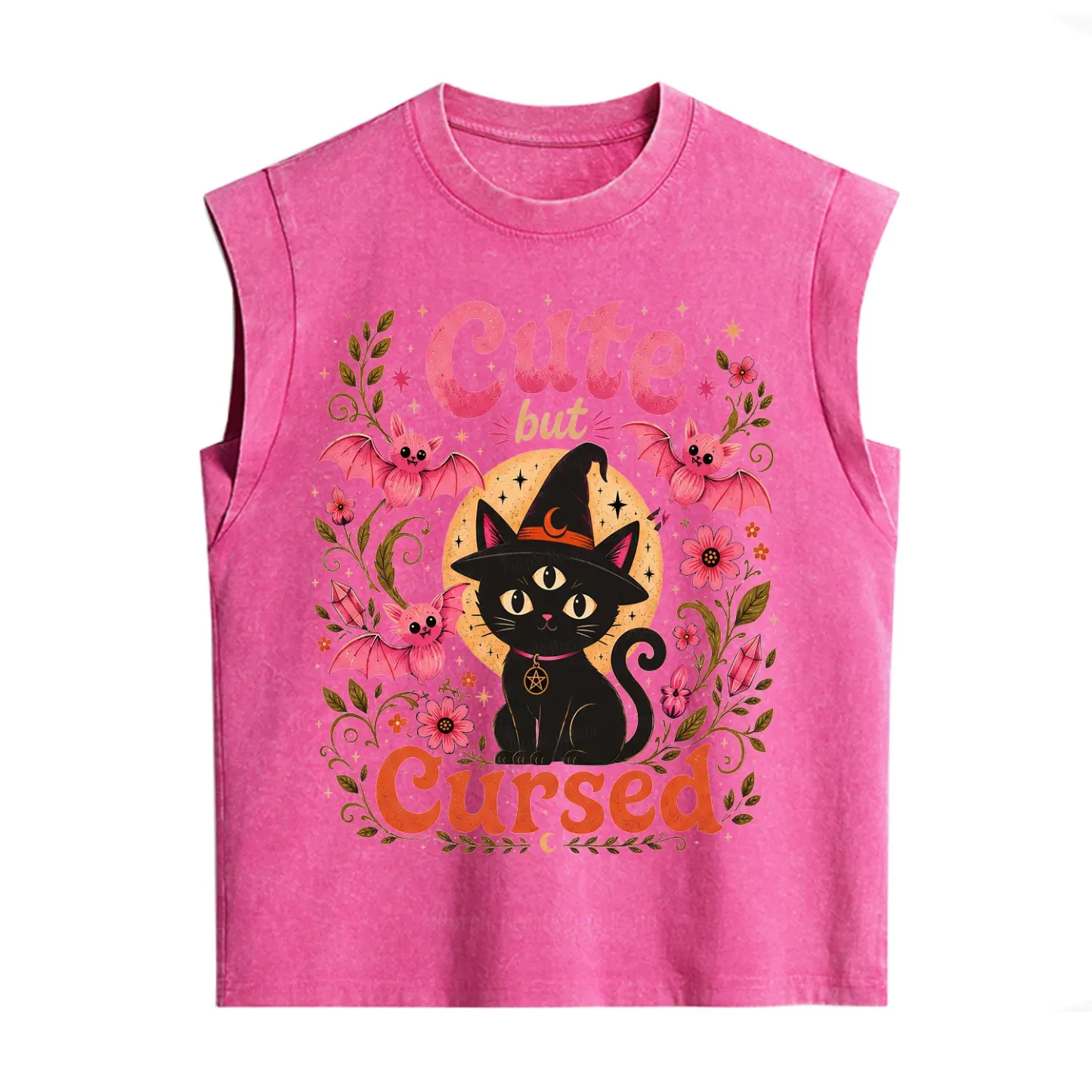 Purplehecate Cute but Cursed Black Cat Vintage Washed Tank