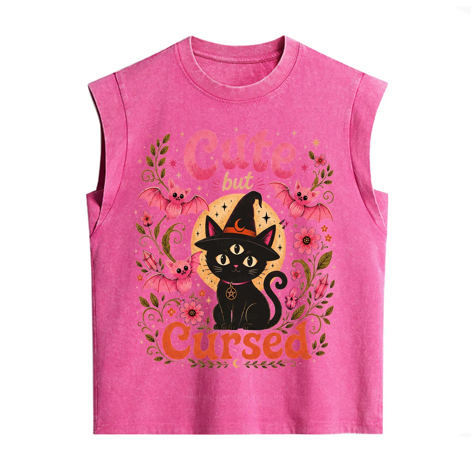 Purplehecate Cute but Cursed Black Cat Vintage Washed Tank