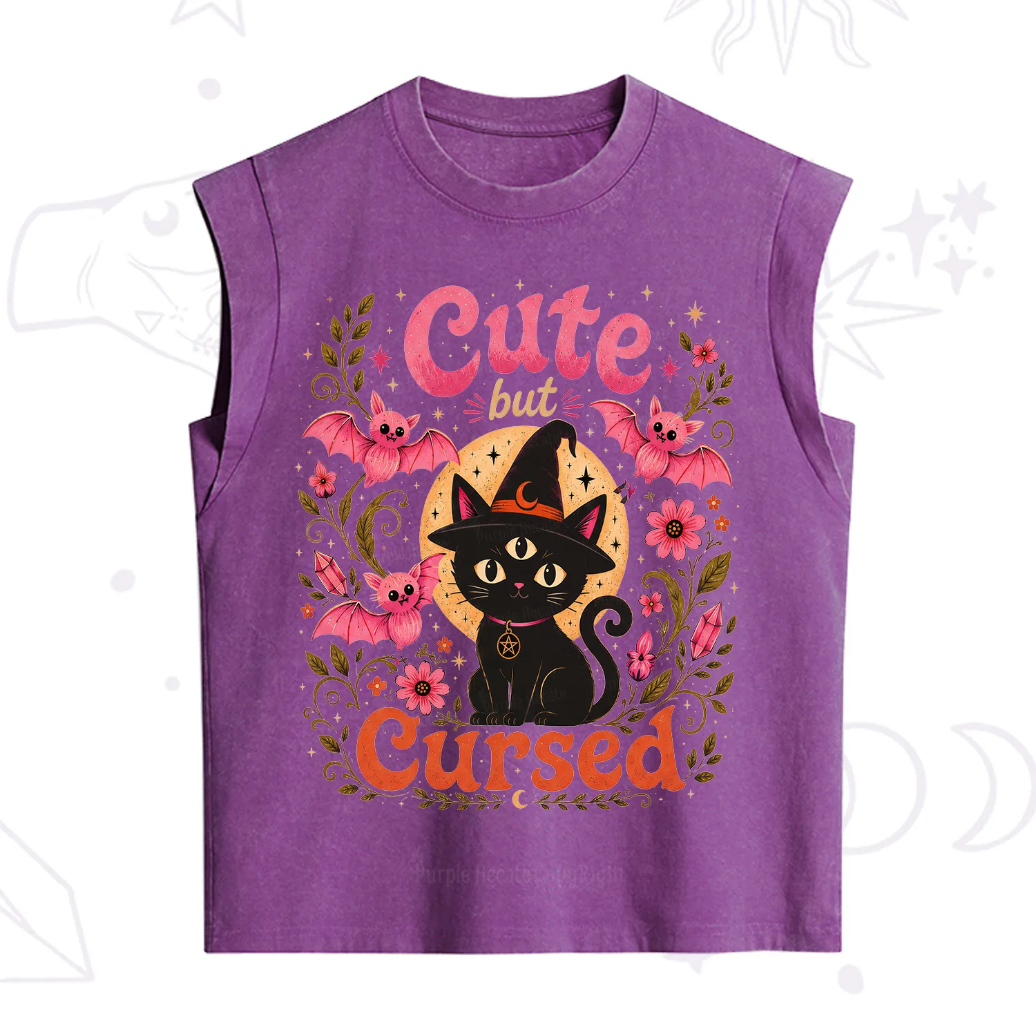 Purplehecate Cute but Cursed Black Cat Vintage Washed Tank