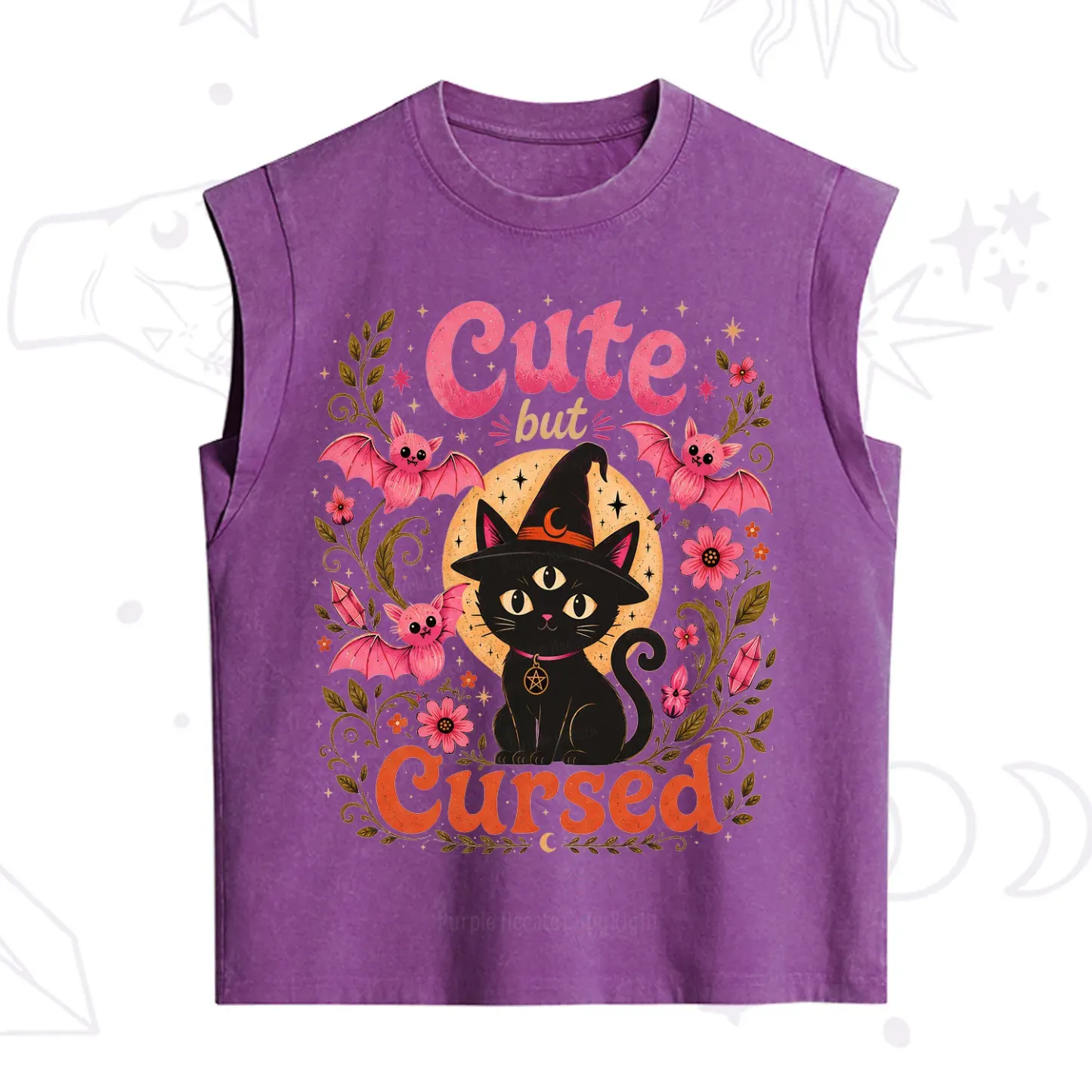 Purplehecate Cute but Cursed Black Cat Vintage Washed Tank