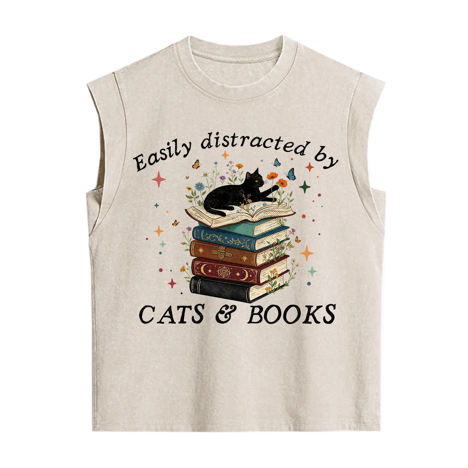 Purplehecate Easily Distracted By Cats And Books Vintage Washed Tank