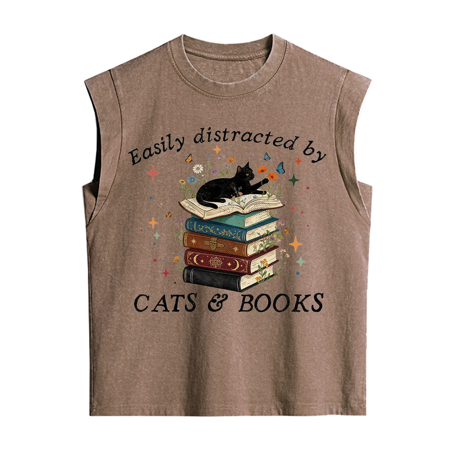 Purplehecate Easily Distracted By Cats And Books Vintage Washed Tank