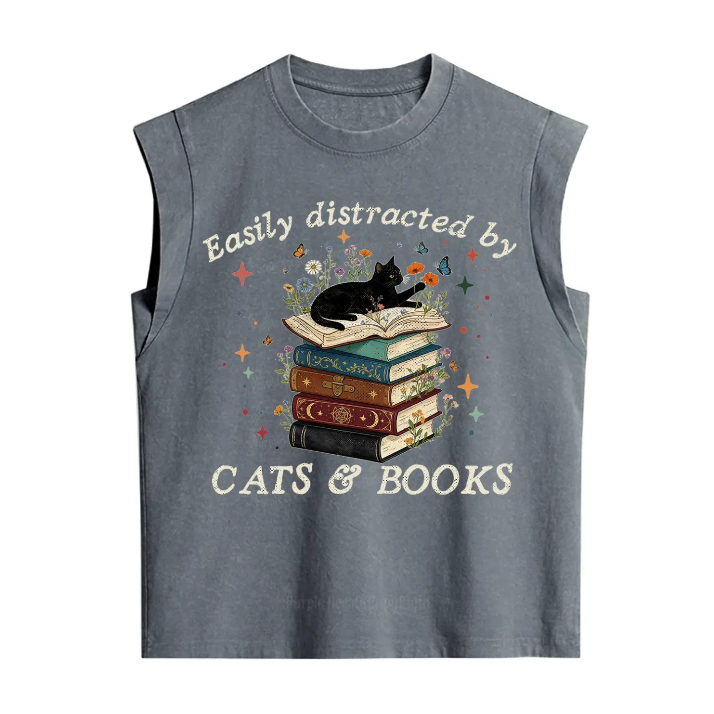 Purplehecate Easily Distracted By Cats And Books Vintage Washed Tank
